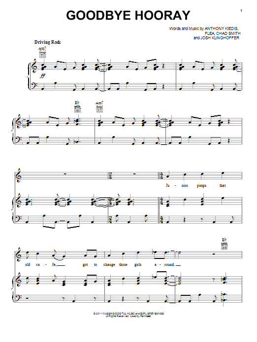 Red Hot Chili Peppers Goodbye Hooray Sheet Music