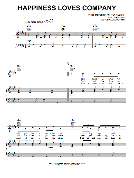 Red Hot Chili Peppers Happiness Loves Company Sheet Music