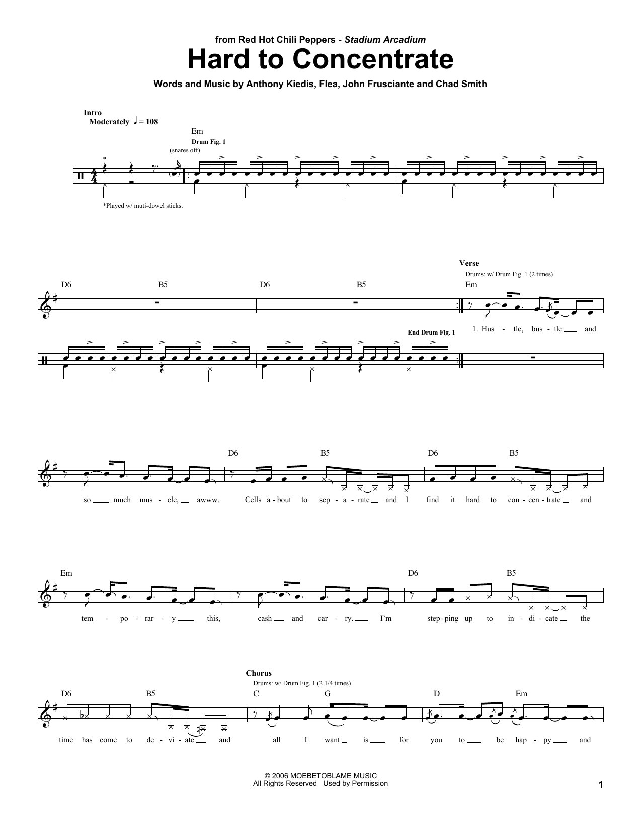 Red Hot Chili Peppers Hard To Concentrate Sheet Music