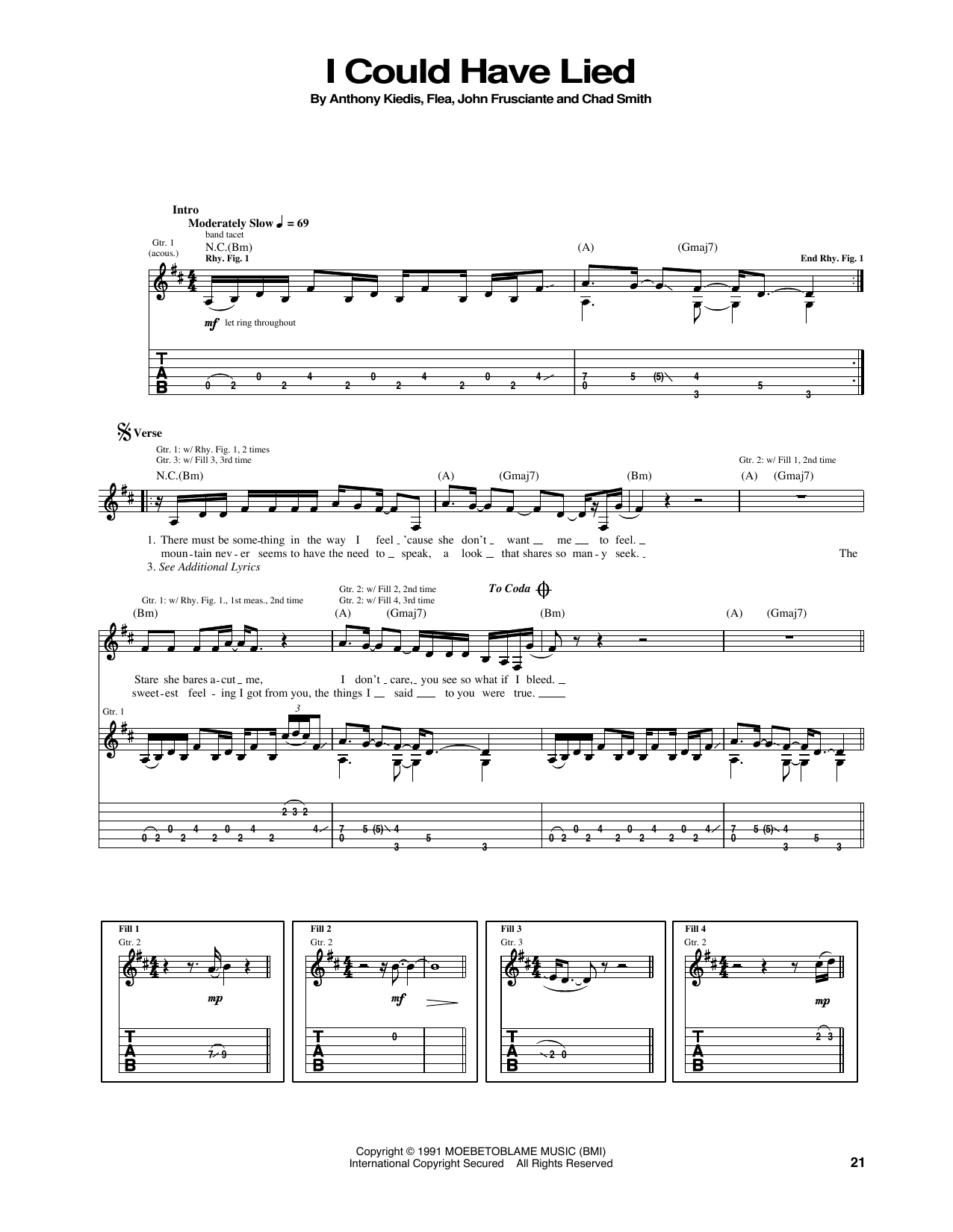 Red Hot Chili Peppers I Could Have Lied Sheet Music