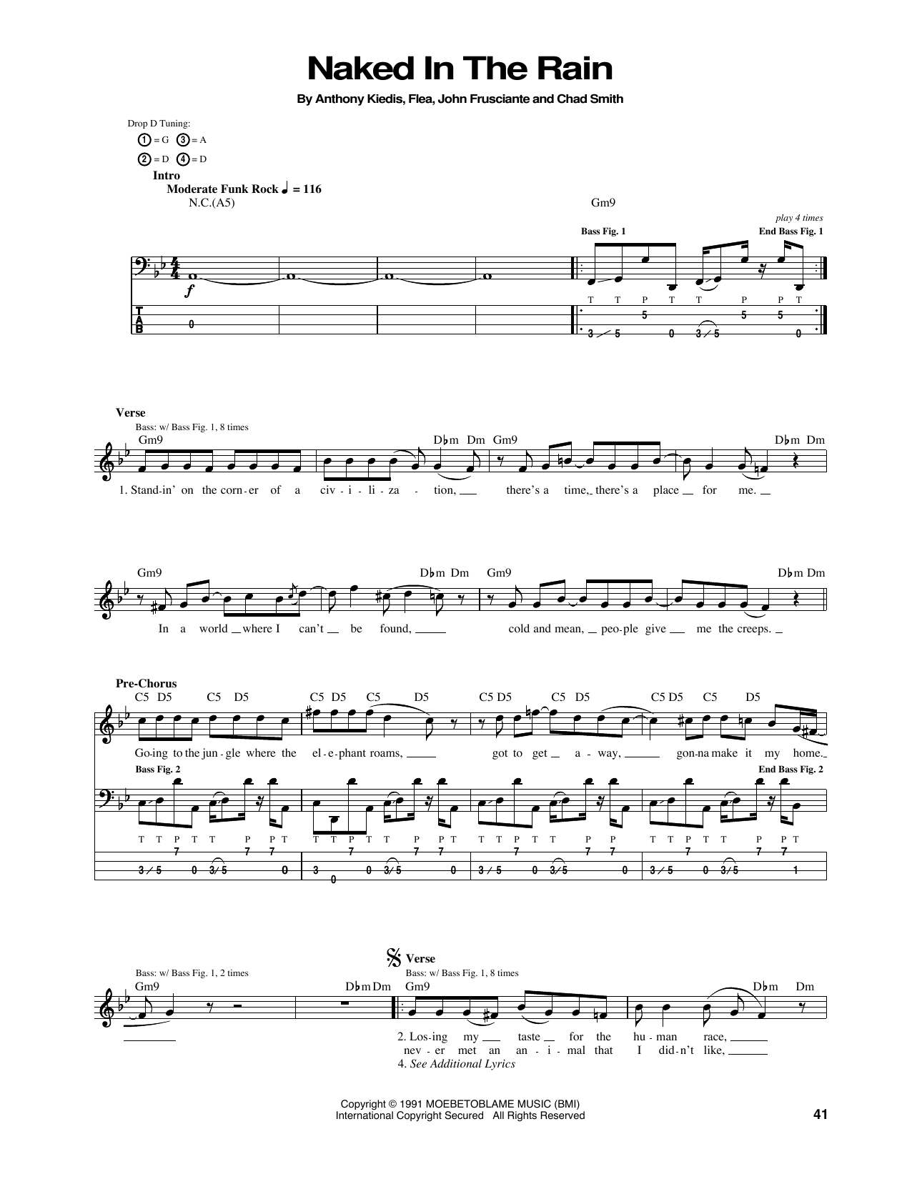 Red Hot Chili Peppers Naked In The Rain Sheet Music
