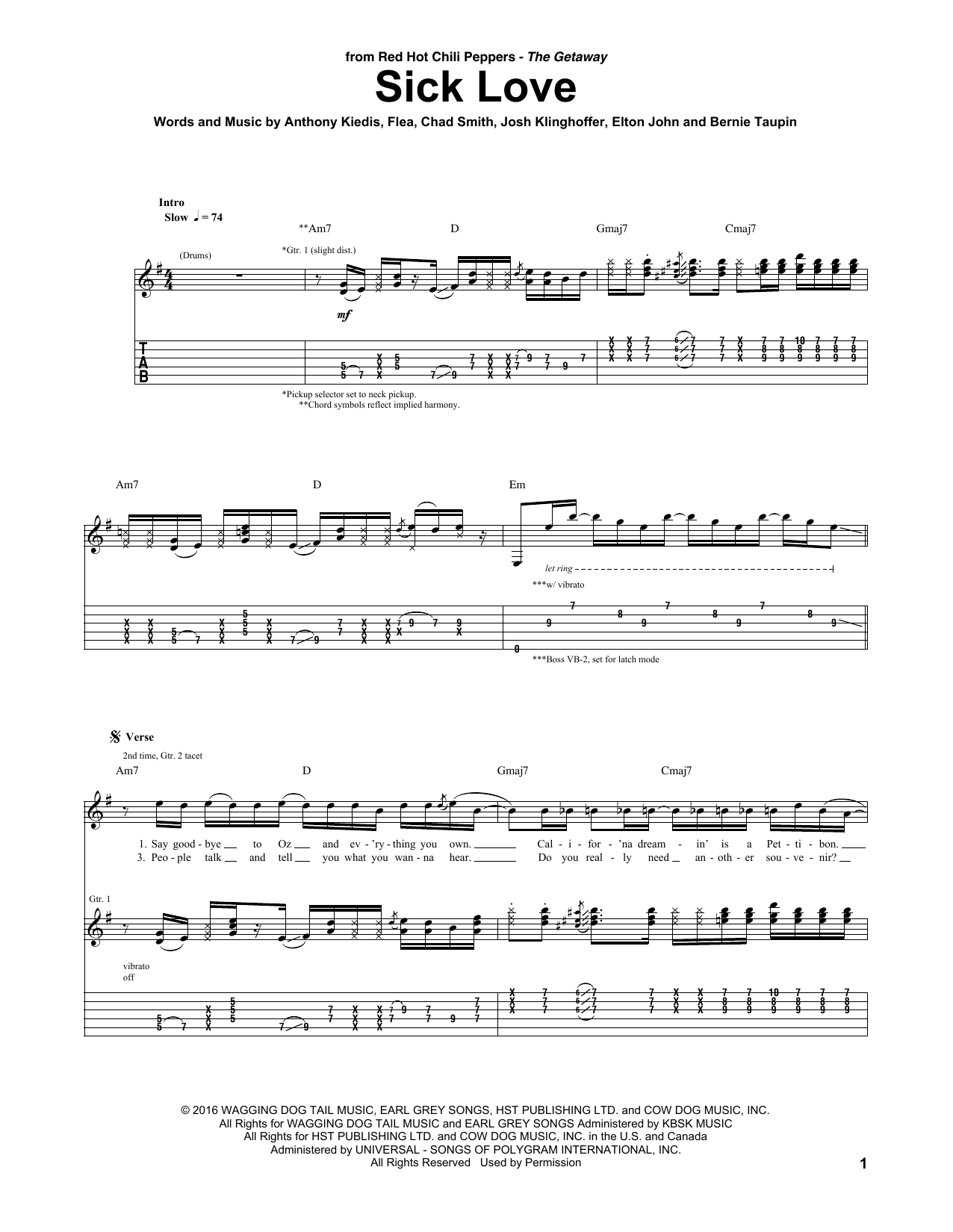 Red Hot Chili Peppers Sick Love Sheet Music