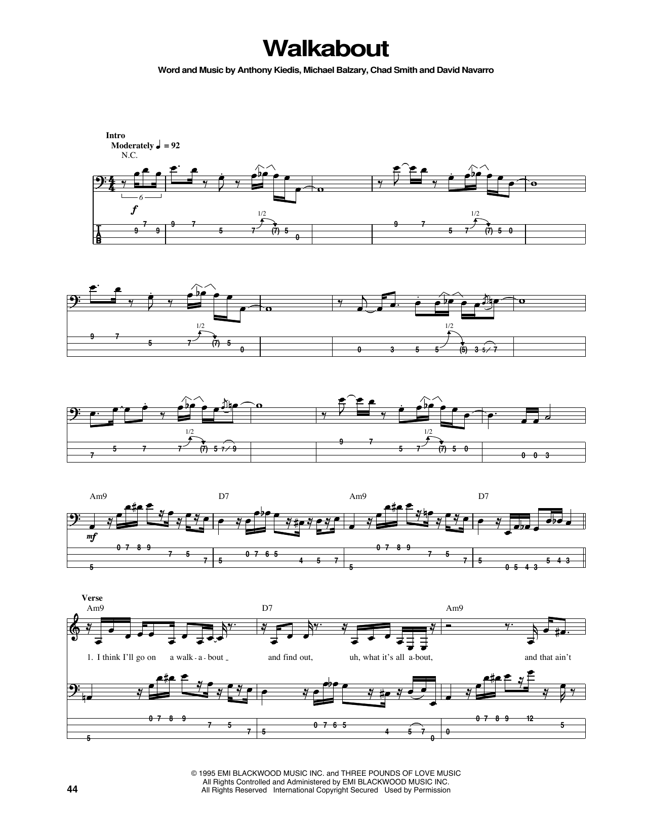 Red Hot Chili Peppers Walkabout Sheet Music