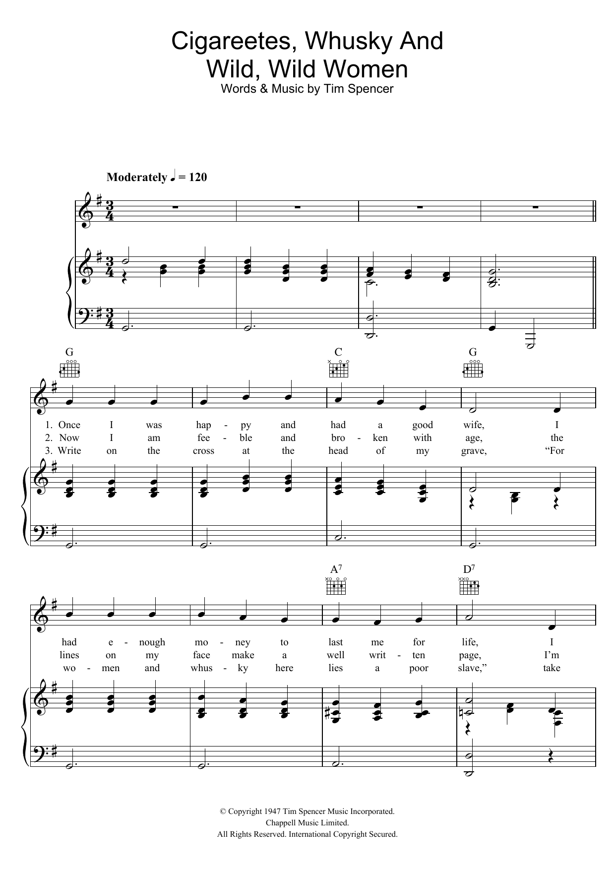 Red Ingles Cigareetes, Whusky And Wild Wild Women Sheet Music
