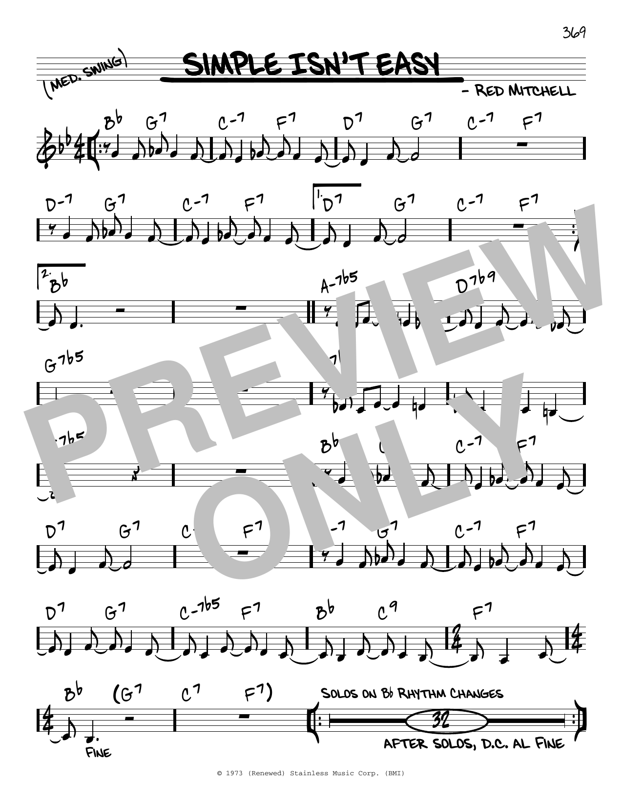 Red Mitchell Simple Isn't Easy Sheet Music
