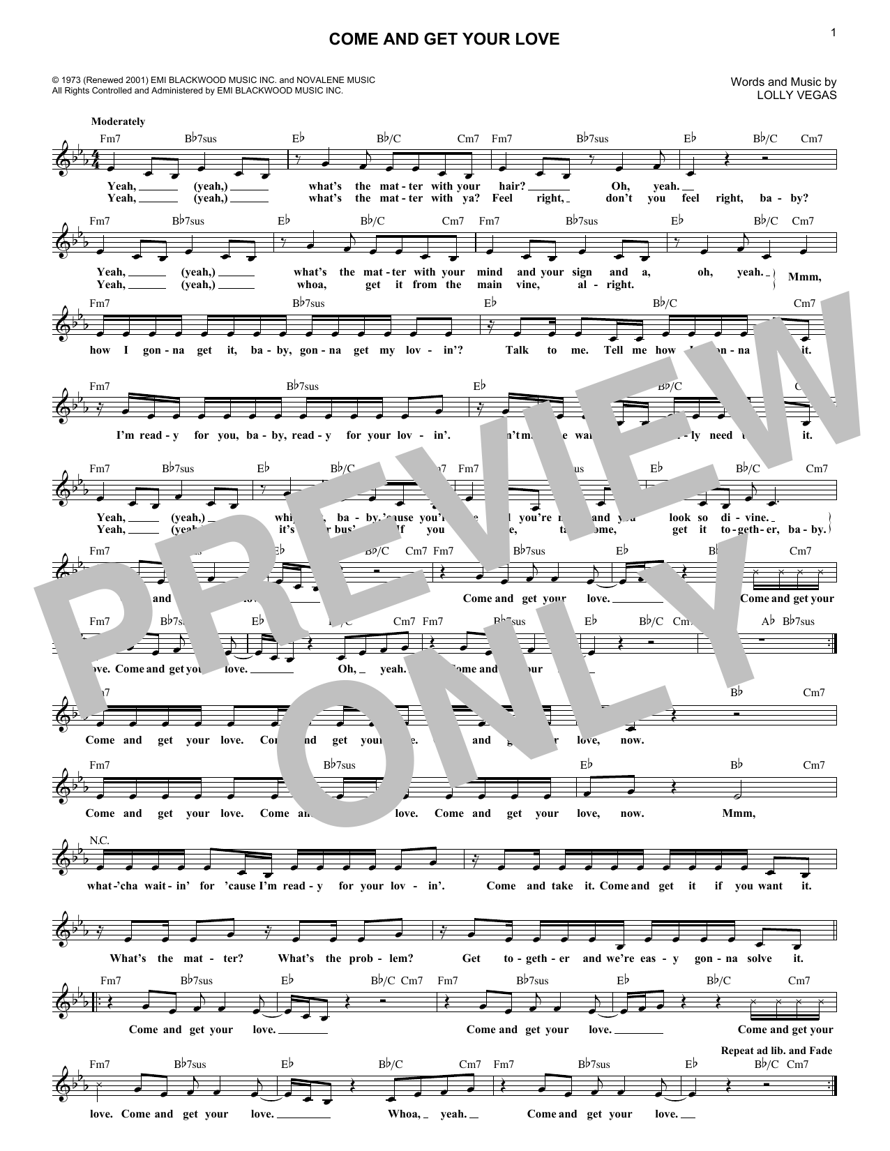 Redbone Come And Get Your Love Sheet Music