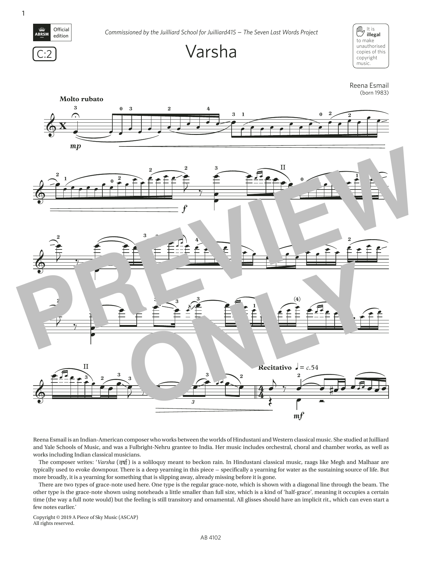 Reena Esmail Varsha (Grade 8, C2, from the ABRSM Violin Syllabus from 2024) Sheet Music