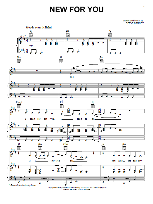 Reeve Carney New For You Sheet Music
