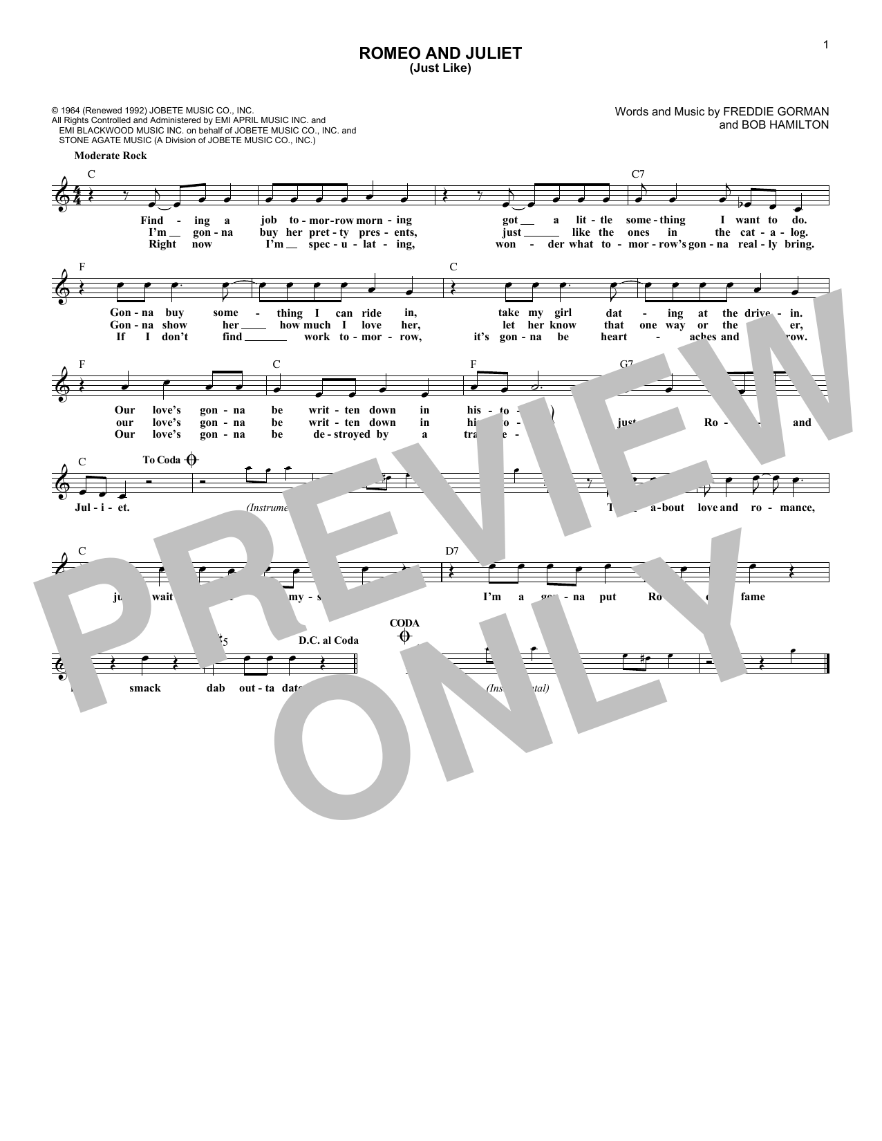 Reflections Romeo and Juliet (Just Like) Sheet Music