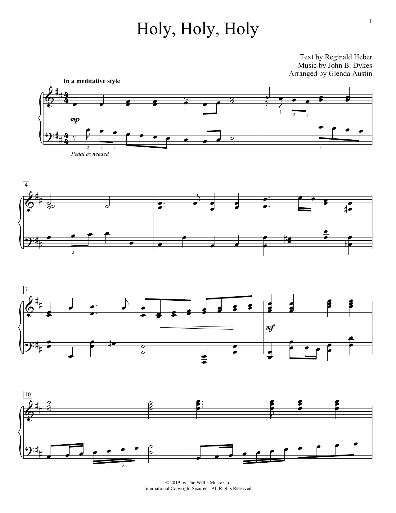 Reginald Heber Holy, Holy, Holy (arr. Glenda Austin) Sheet Music