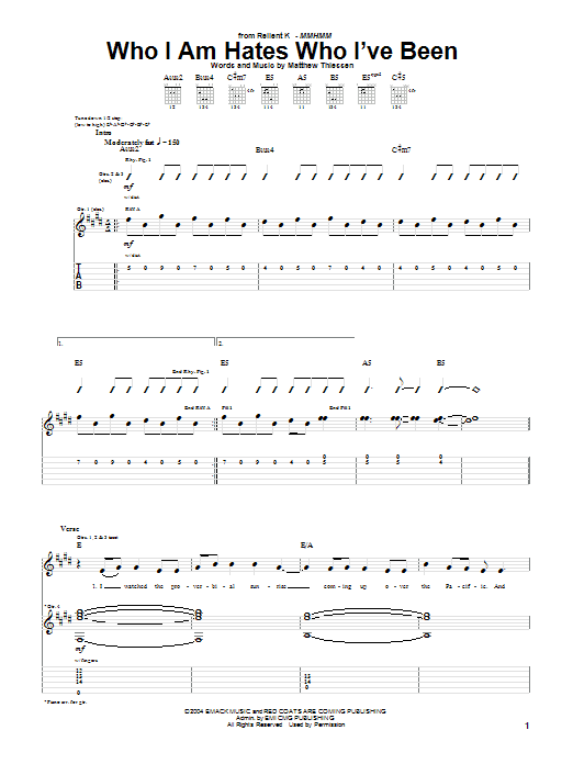 Relient K Who I Am Hates Who I've Been Sheet Music