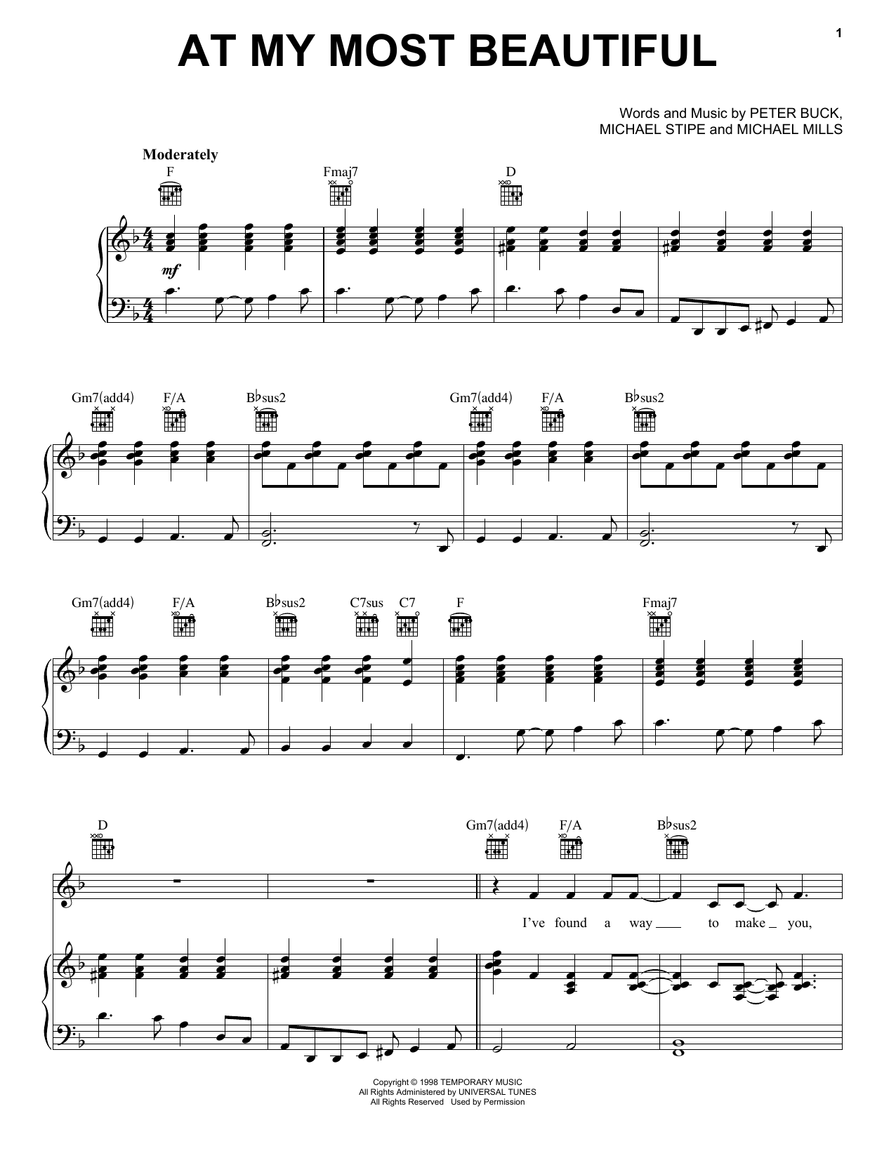 R.E.M. At My Most Beautiful Sheet Music