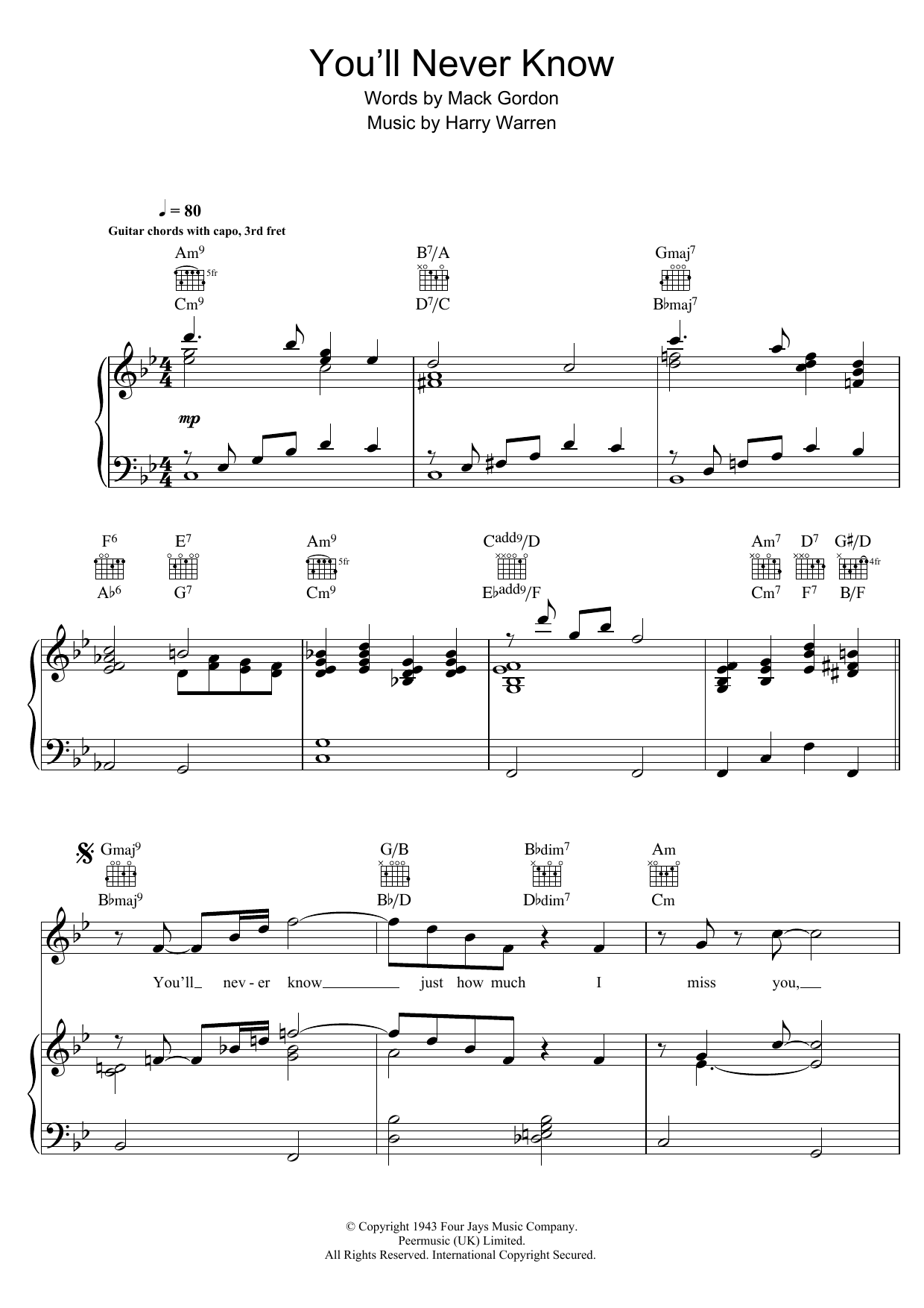 Renée Fleming You'll Never Know (from The Shape of Water) Sheet Music