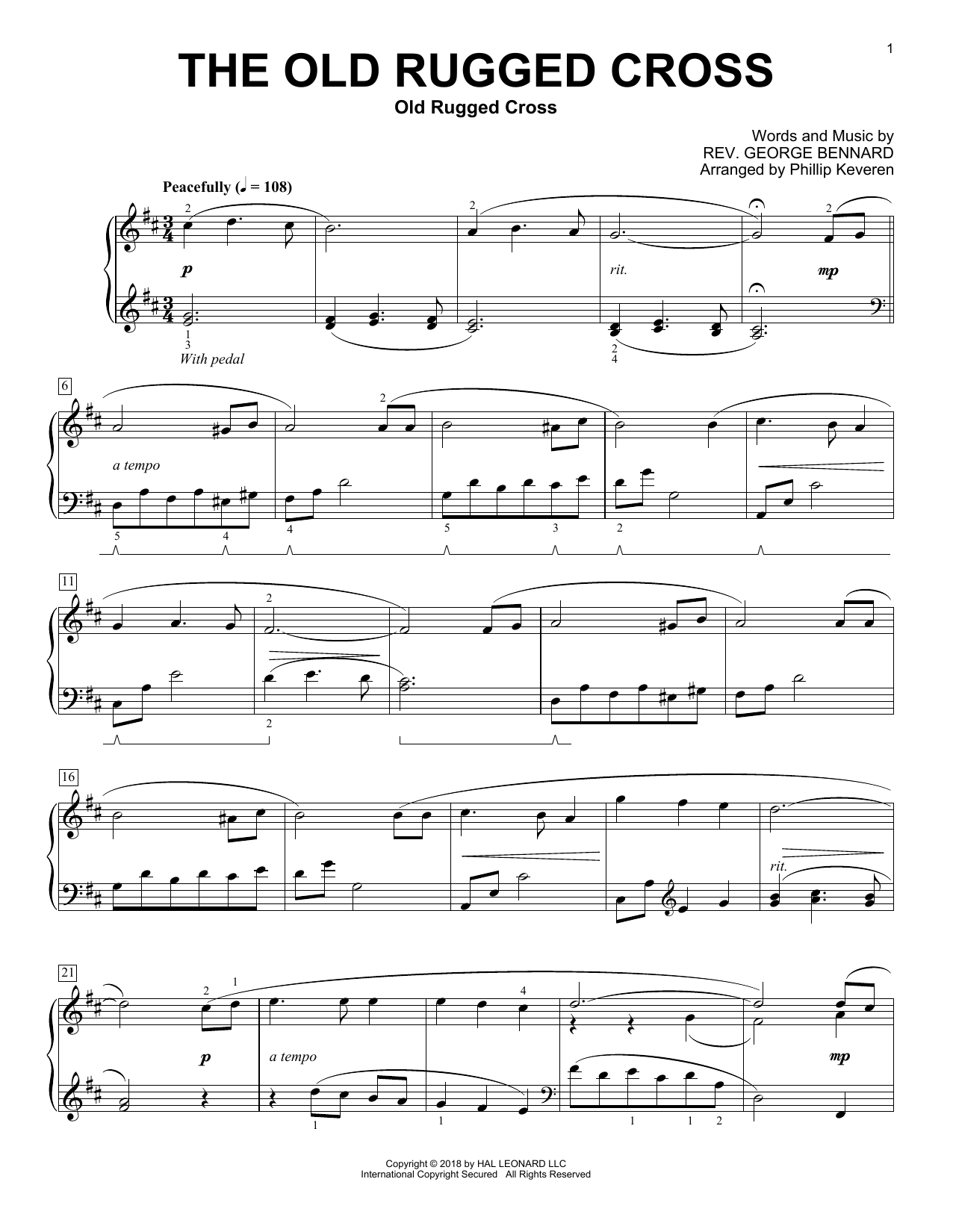 Rev. George Bennard The Old Rugged Cross [Classical version] (arr. Phillip Keveren) Sheet Music