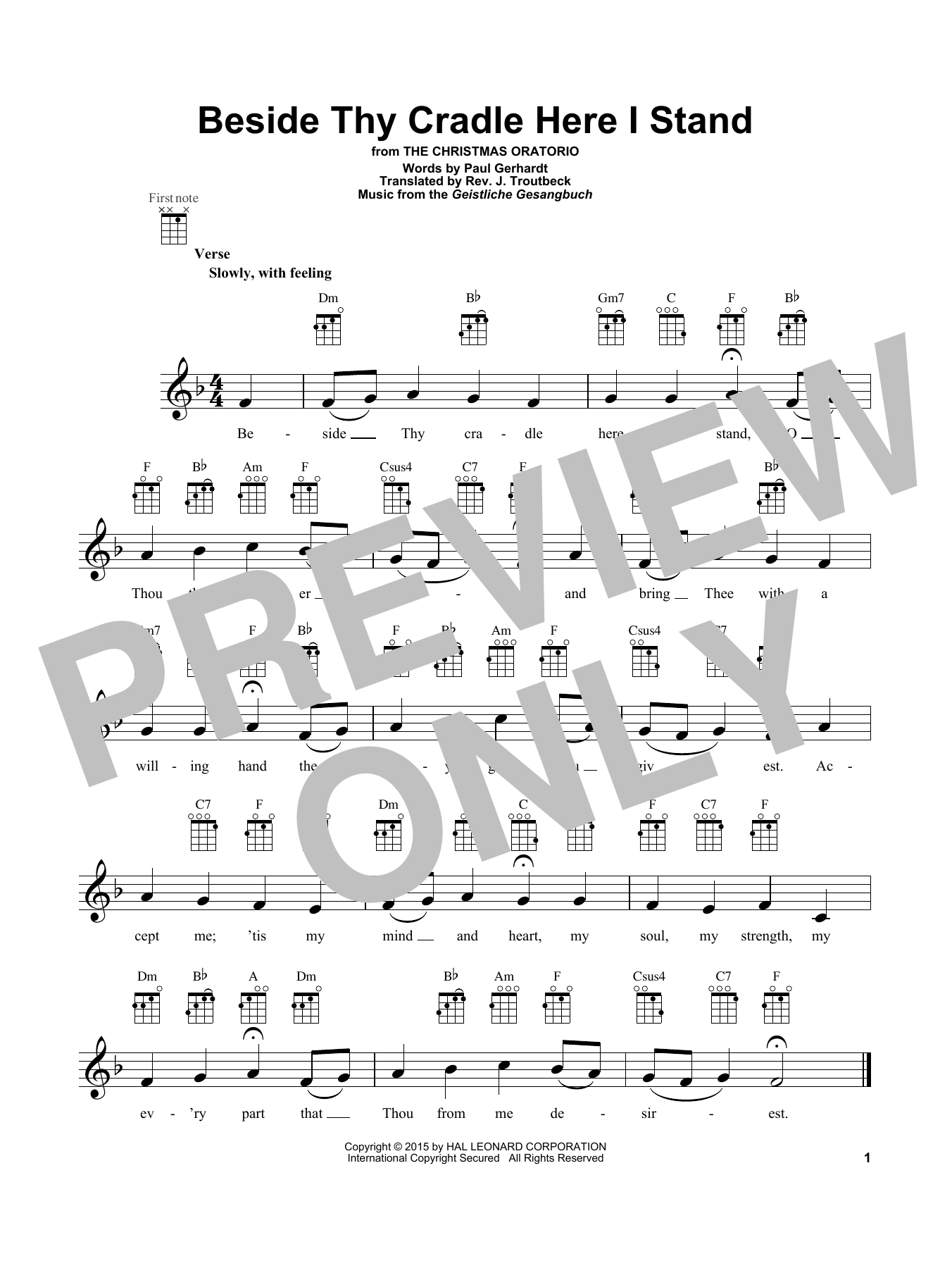 Rev. J. Troutbeck (trans.) Beside Thy Cradle Here I Stand Sheet Music