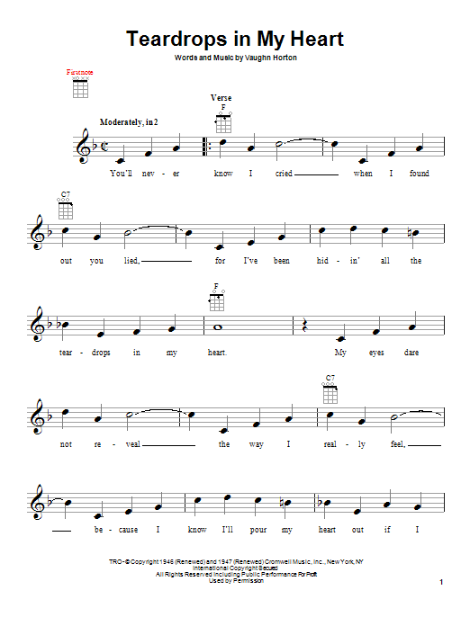 Rex Allen, Jr. Teardrops In My Heart Sheet Music