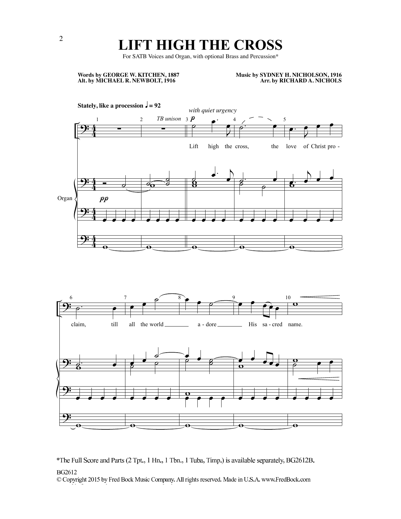 Richard A. Nichols Lift High The Cross Sheet Music