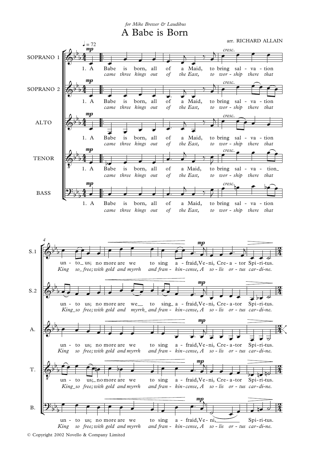 Richard Allain A Babe Is Born Sheet Music