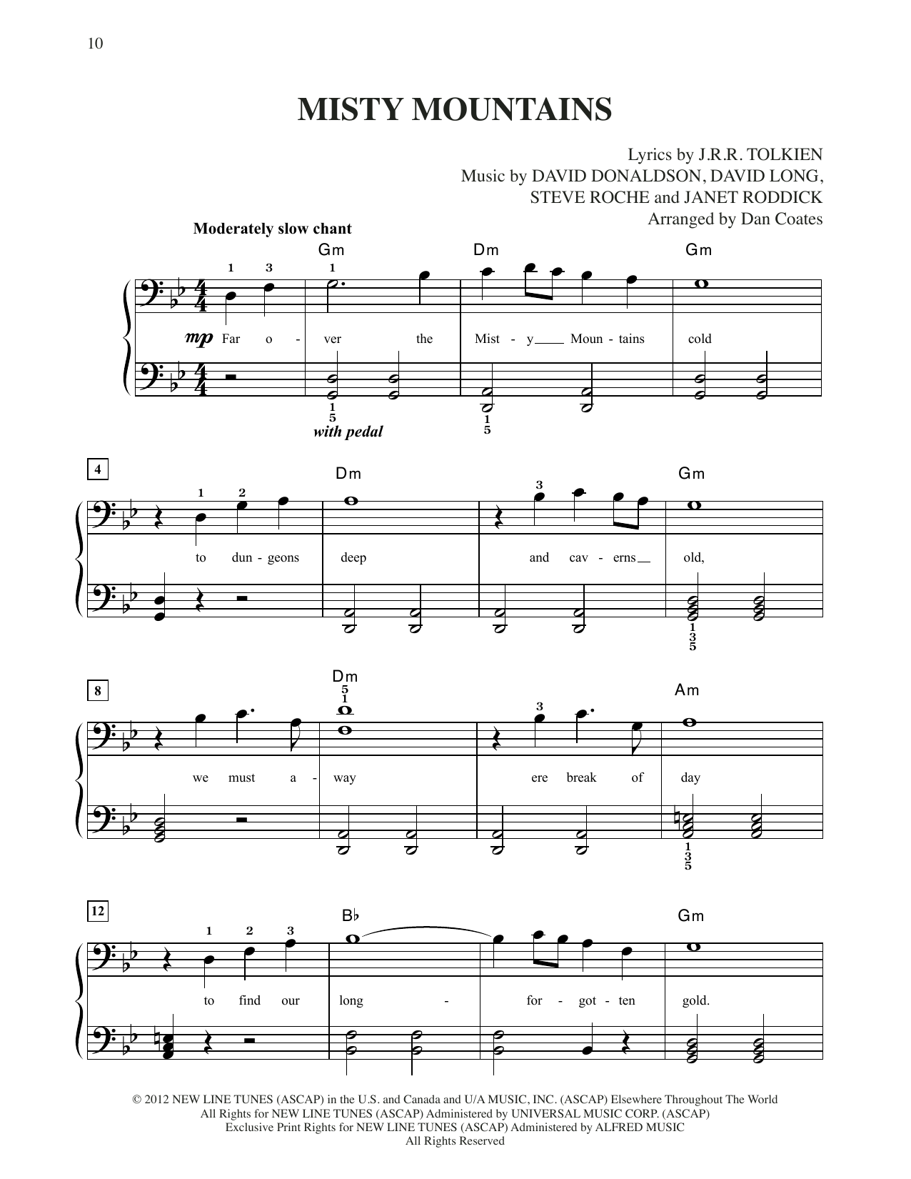 Richard Armitage Misty Mountains (from The Hobbit: An Unexpected Journey) (arr. Dan Coates) Sheet Music