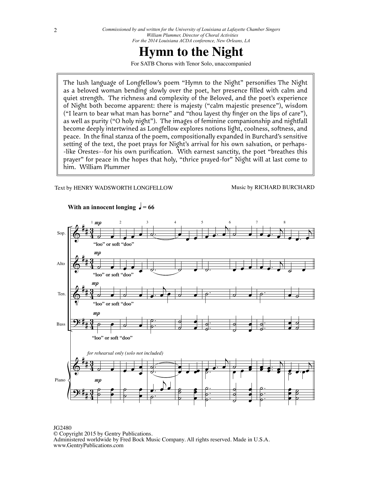 Richard Burchard Hymn To The Night Sheet Music