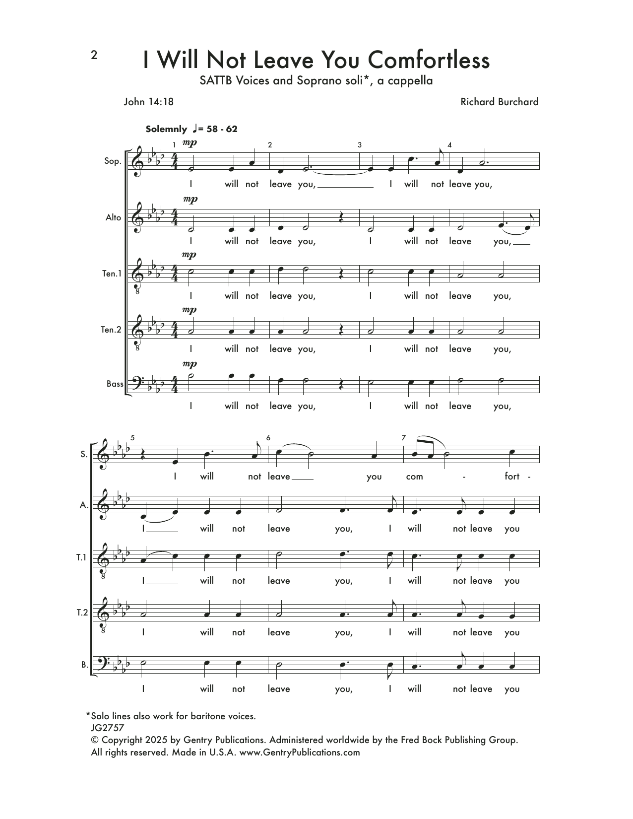 Richard Burchard I Will Not Leave You Comfortless Sheet Music