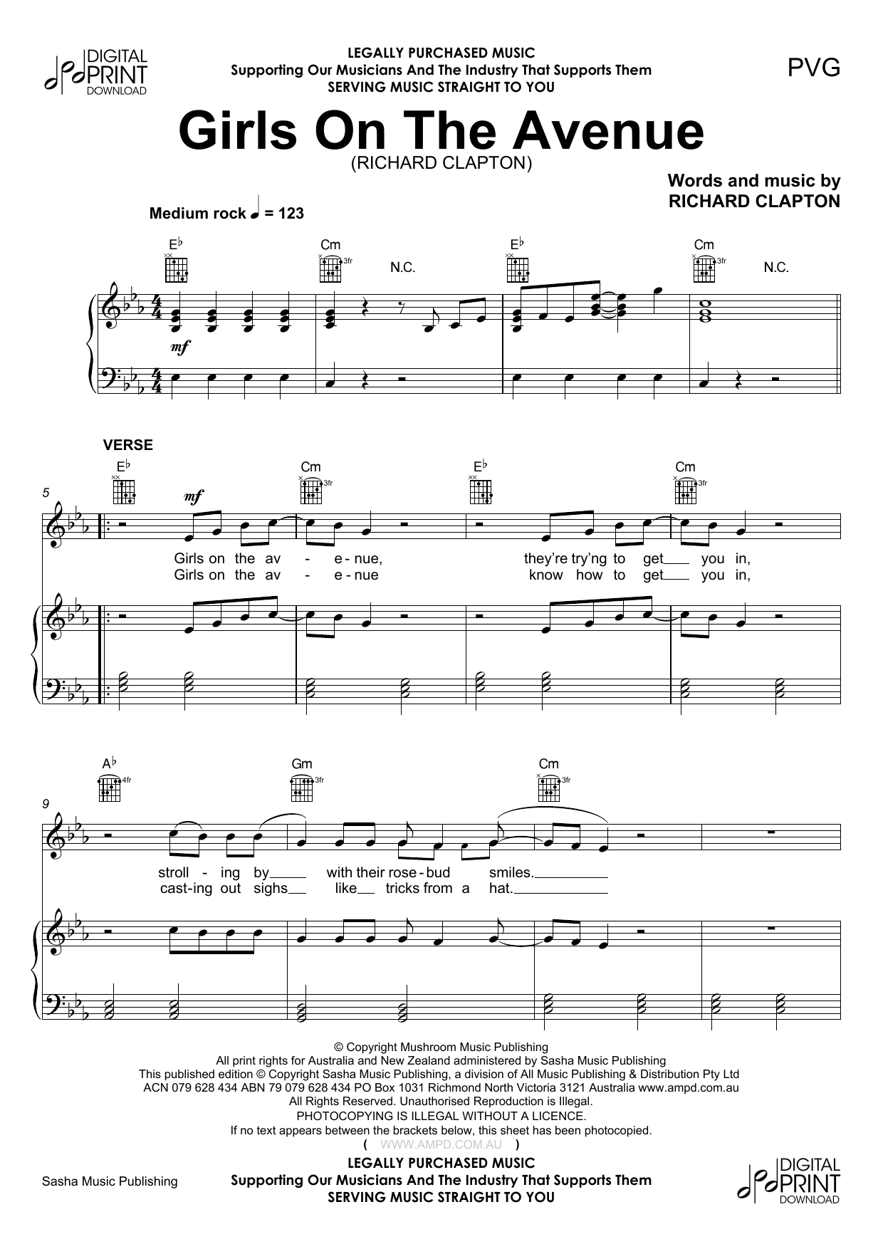 Richard Clapton Girls On The Avenue Sheet Music