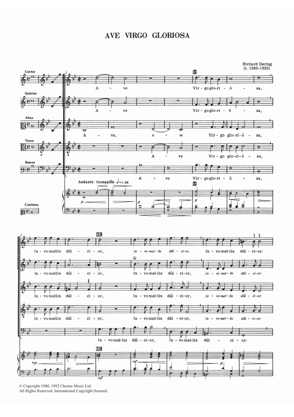 Richard Dering Ave Virgo Gloriosa Sheet Music