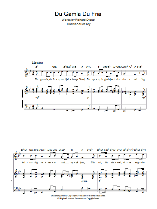 Richard Dybeck Du Gamla Du Fria (Swedish National Anthem) Sheet Music