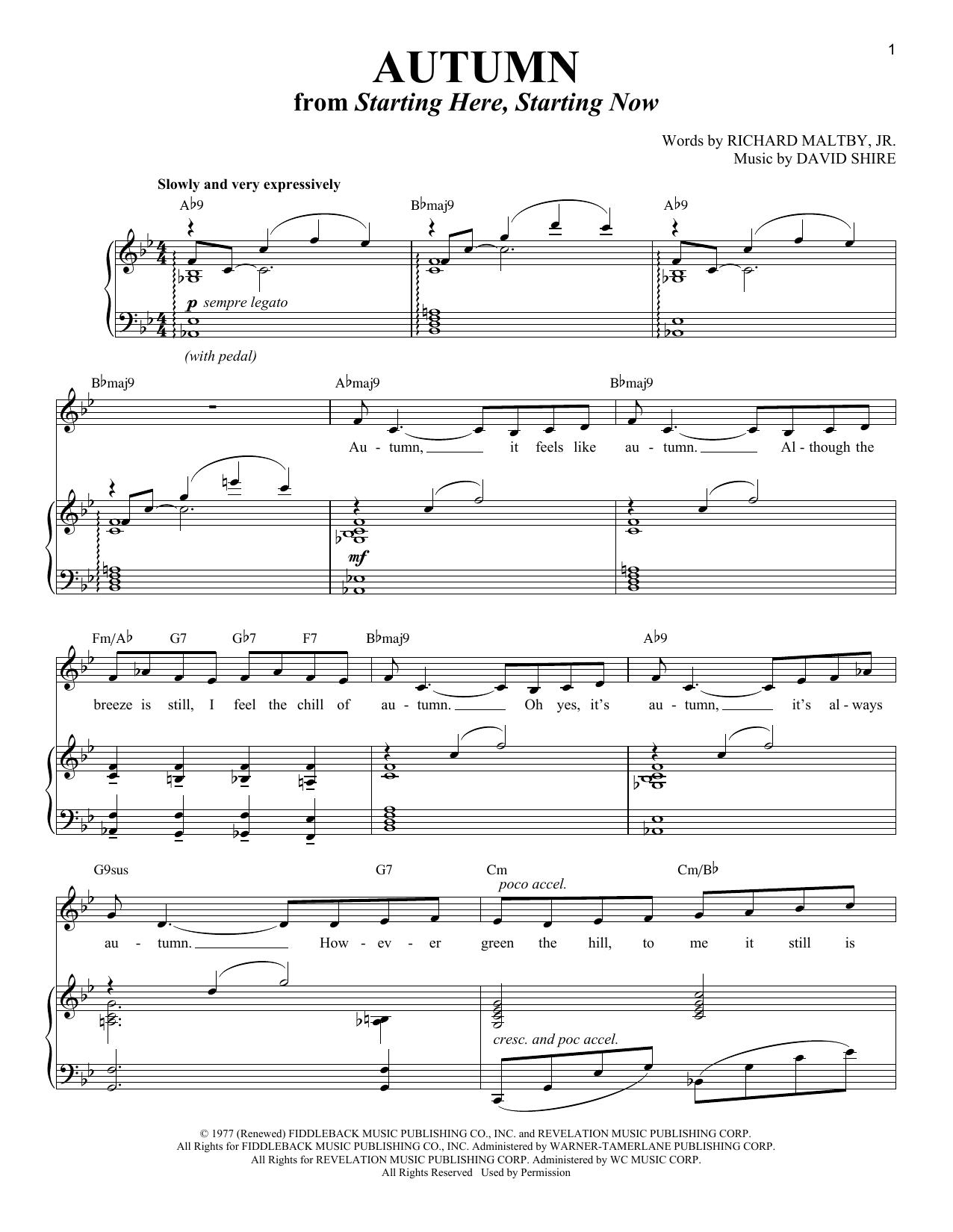 Richard Maltby Jr. and David Shire Autumn (from Starting Here, Starting Now) Sheet Music