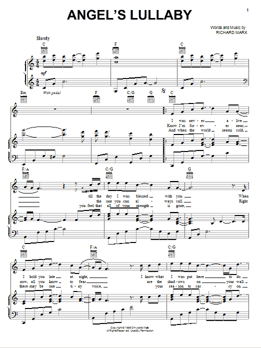 Richard Marx Angel's Lullaby Sheet Music