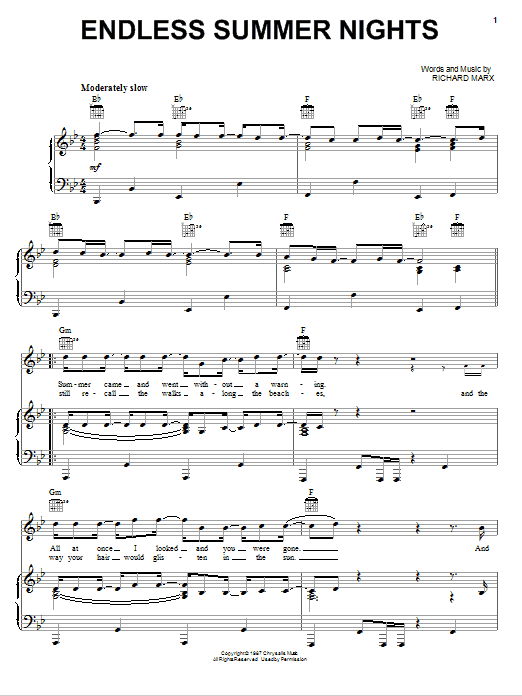 Richard Marx Endless Summer Nights Sheet Music