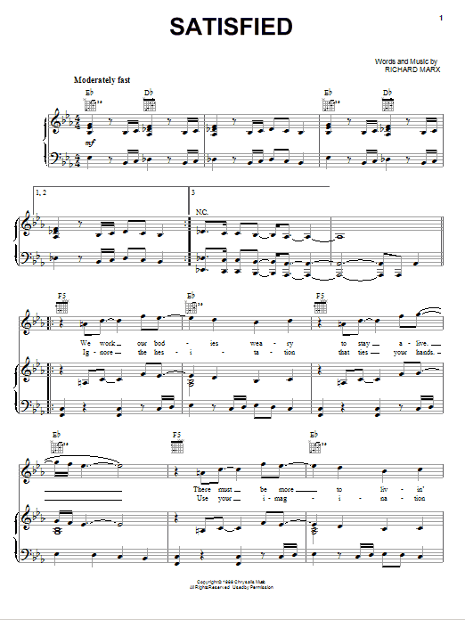 Richard Marx Satisfied Sheet Music