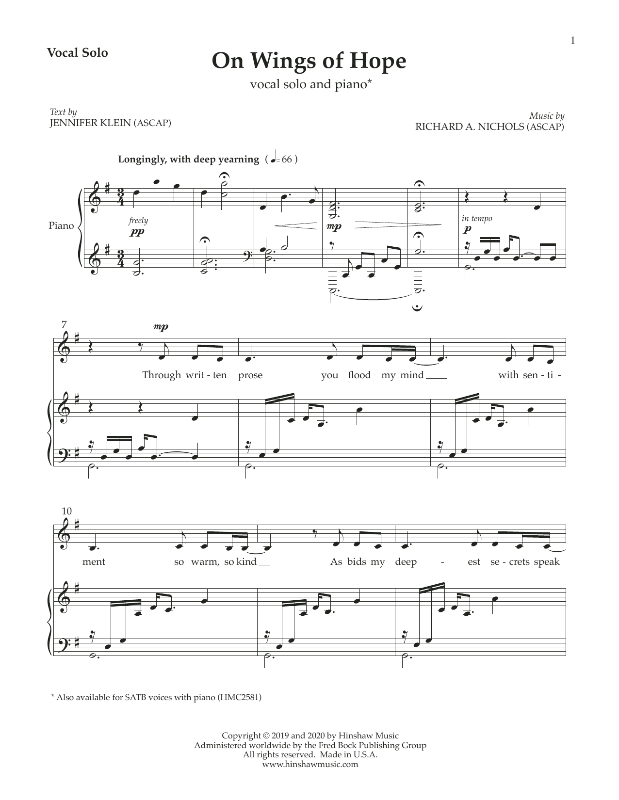 Richard Nichols On Wings of Hope Sheet Music