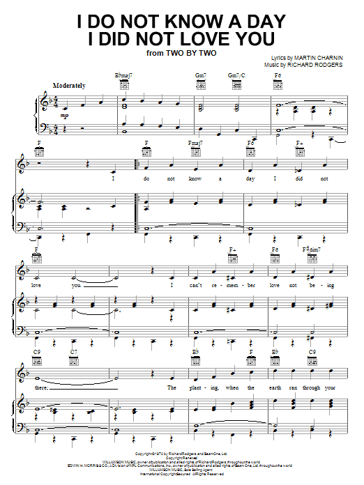 Richard Rodgers I Do Not Know A Day I Did Not Love You Sheet Music