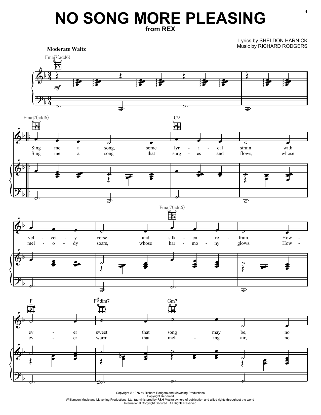 Richard Rodgers No Song More Pleasing Sheet Music