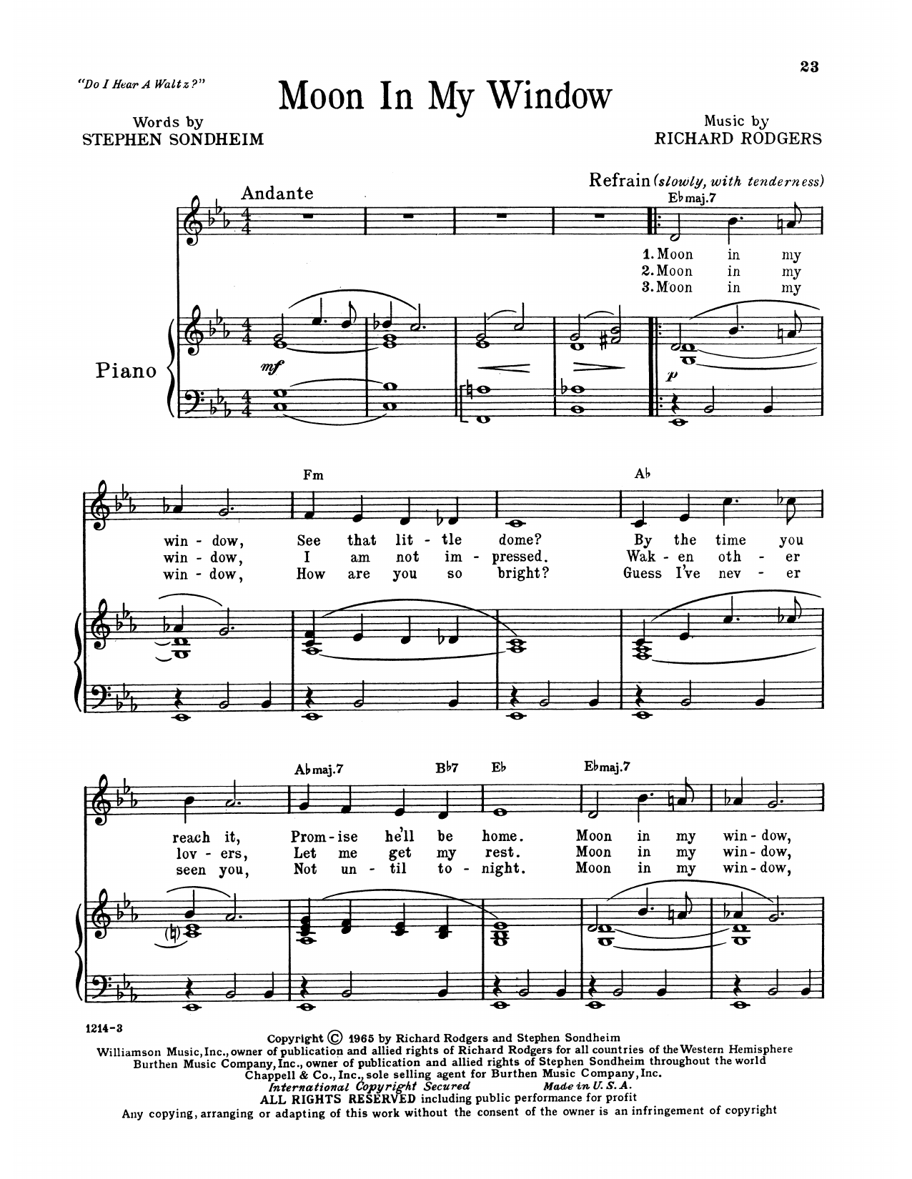 Richard Rodgers & Stephen Sondheim Moon In My Window (from Do I Hear A Waltz?) Sheet Music