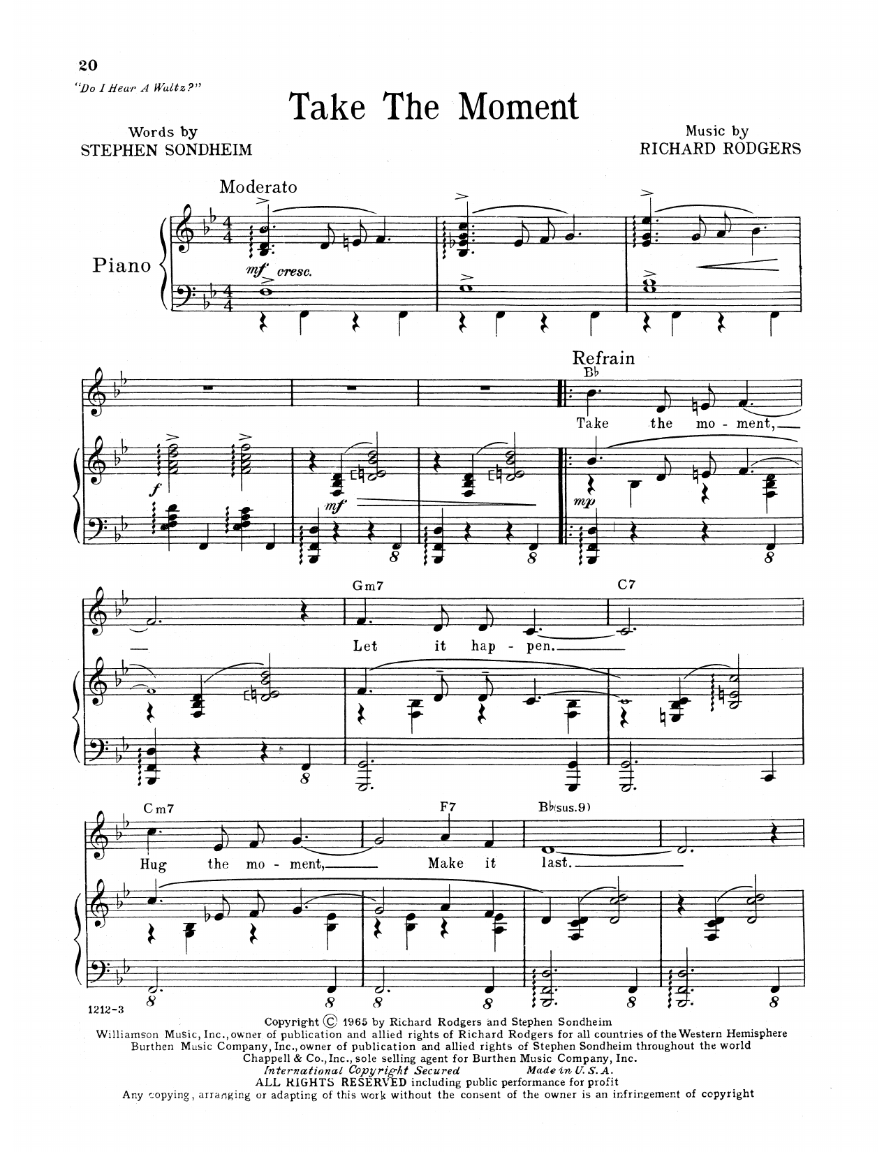 Richard Rodgers & Stephen Sondheim Take The Moment (from Do I Hear A Waltz?) Sheet Music