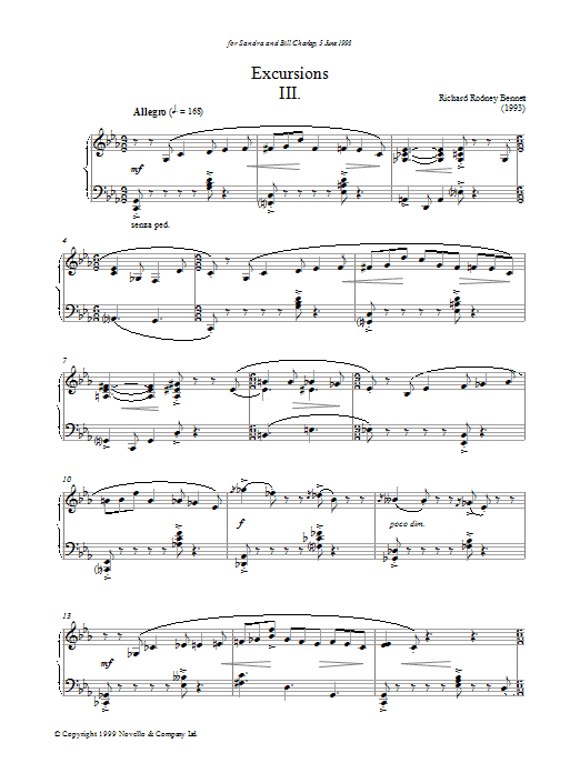 Richard Rodney Bennett Excursions III Sheet Music