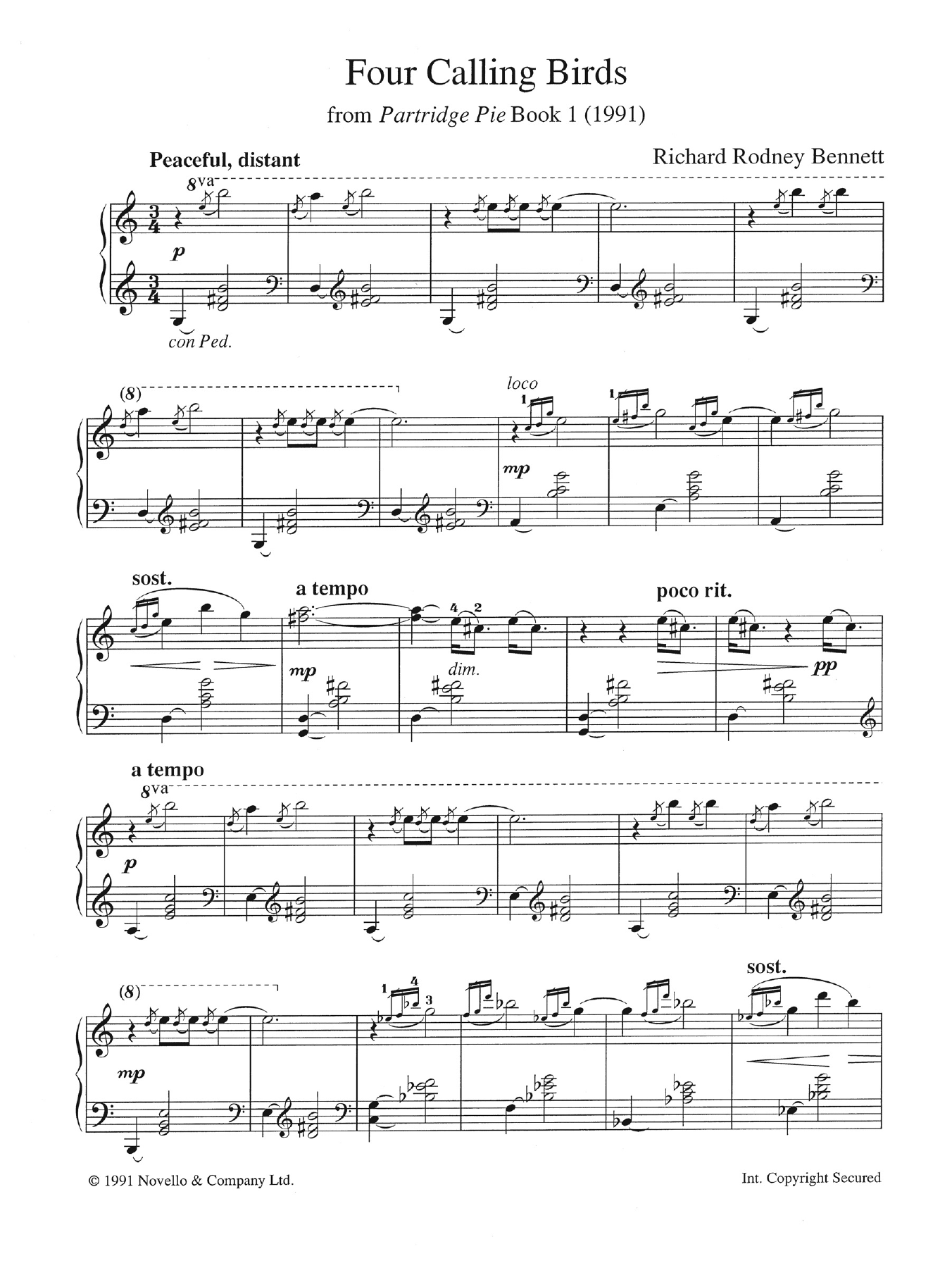 Richard Rodney Bennett Four Calling Birds (from Partridge Pie Book 1) Sheet Music