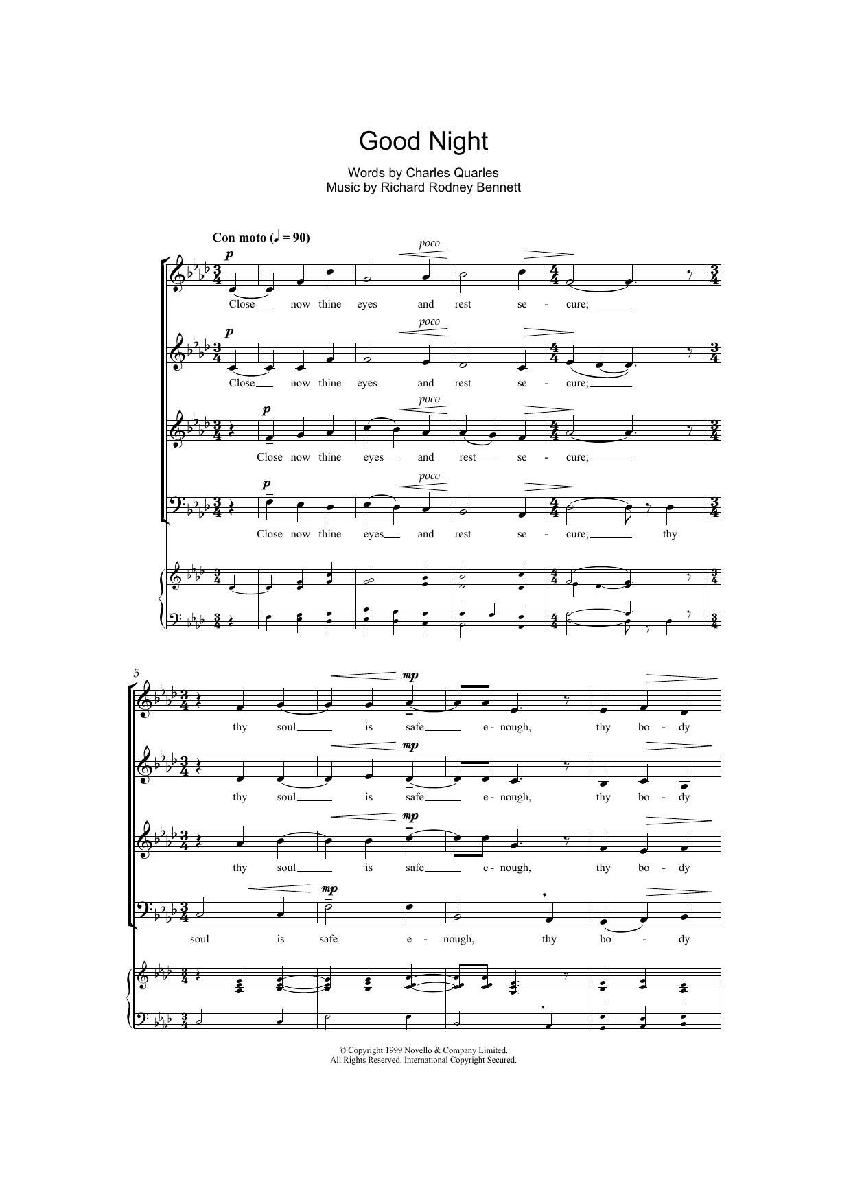 Richard Rodney Bennett Good Night Sheet Music