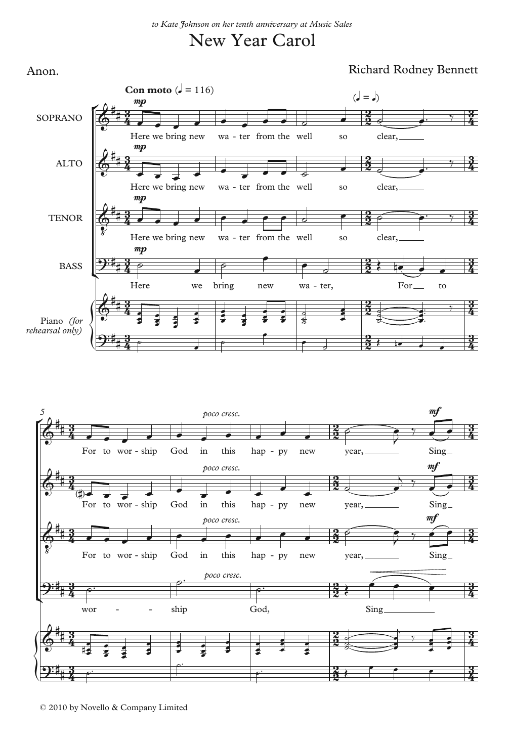 Richard Rodney Bennett New Year Carol Sheet Music