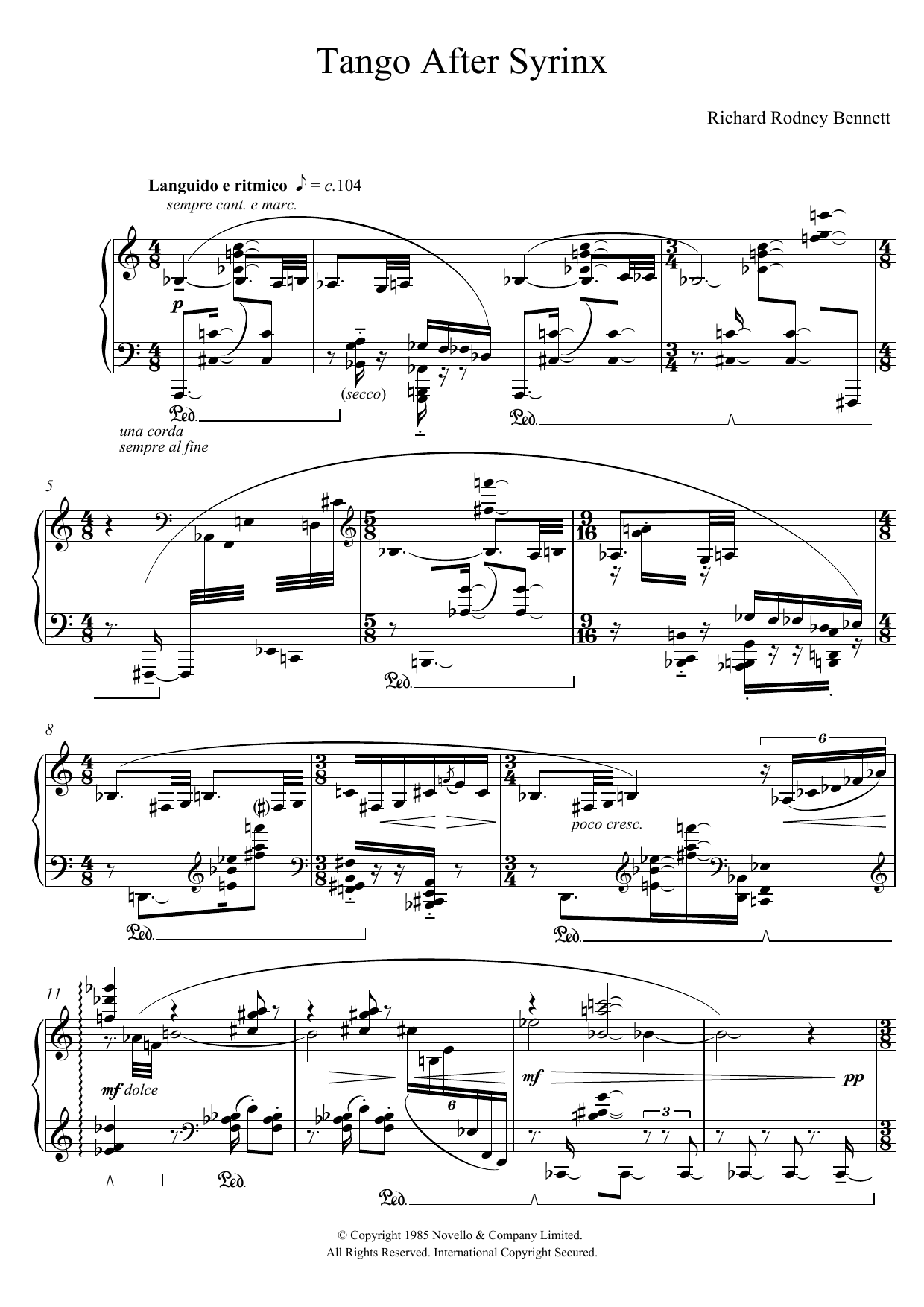 Richard Rodney Bennett Tango After Syrinx Sheet Music