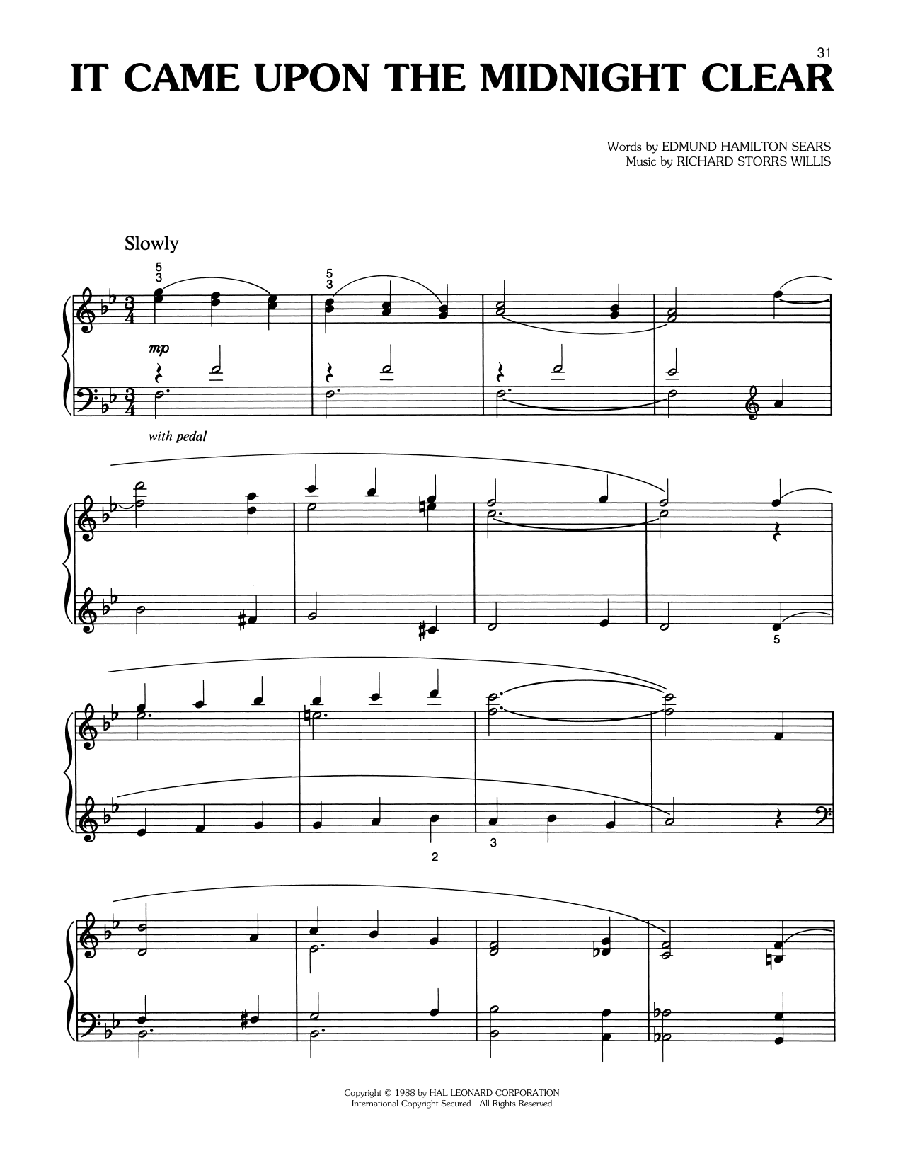Richard Storrs Willis It Came Upon The Midnight Clear Sheet Music
