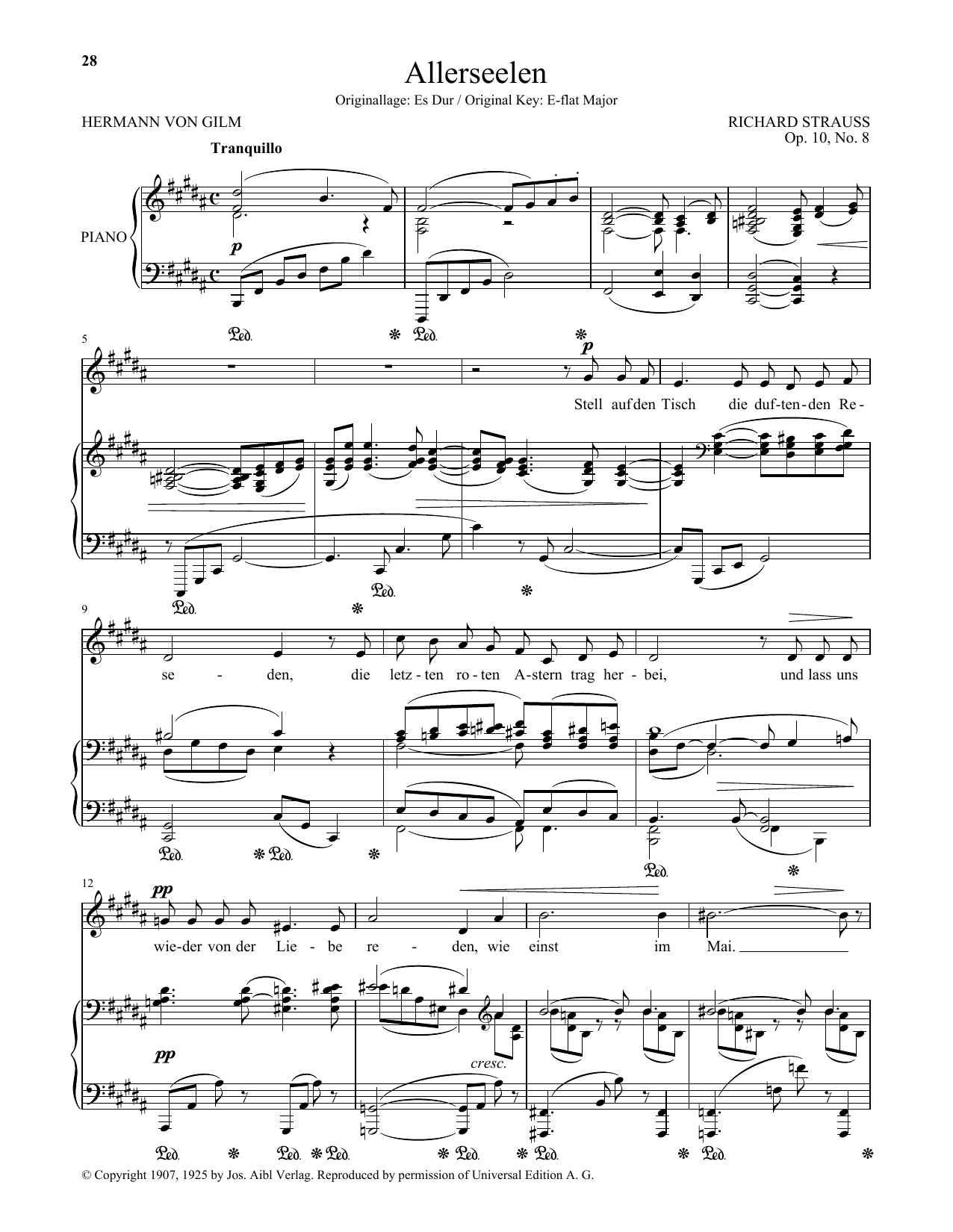 Richard Strauss Allerseelen (Low Voice) Sheet Music
