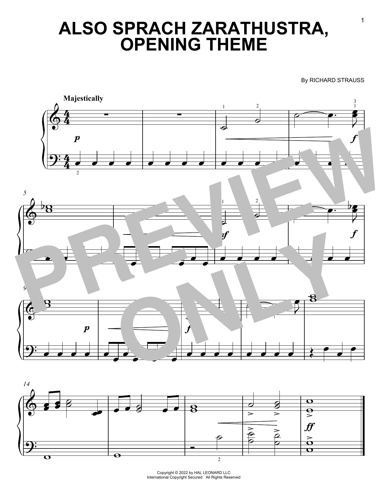 Richard Strauss Also Sprach Zarathustra, Opening Theme (from 2001: A Space Odyssey) Sheet Music