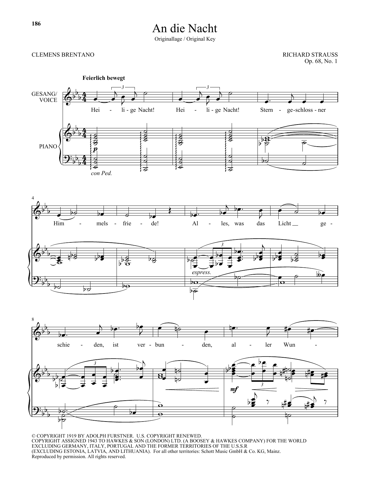 Richard Strauss An Die Nacht (High Voice) Sheet Music