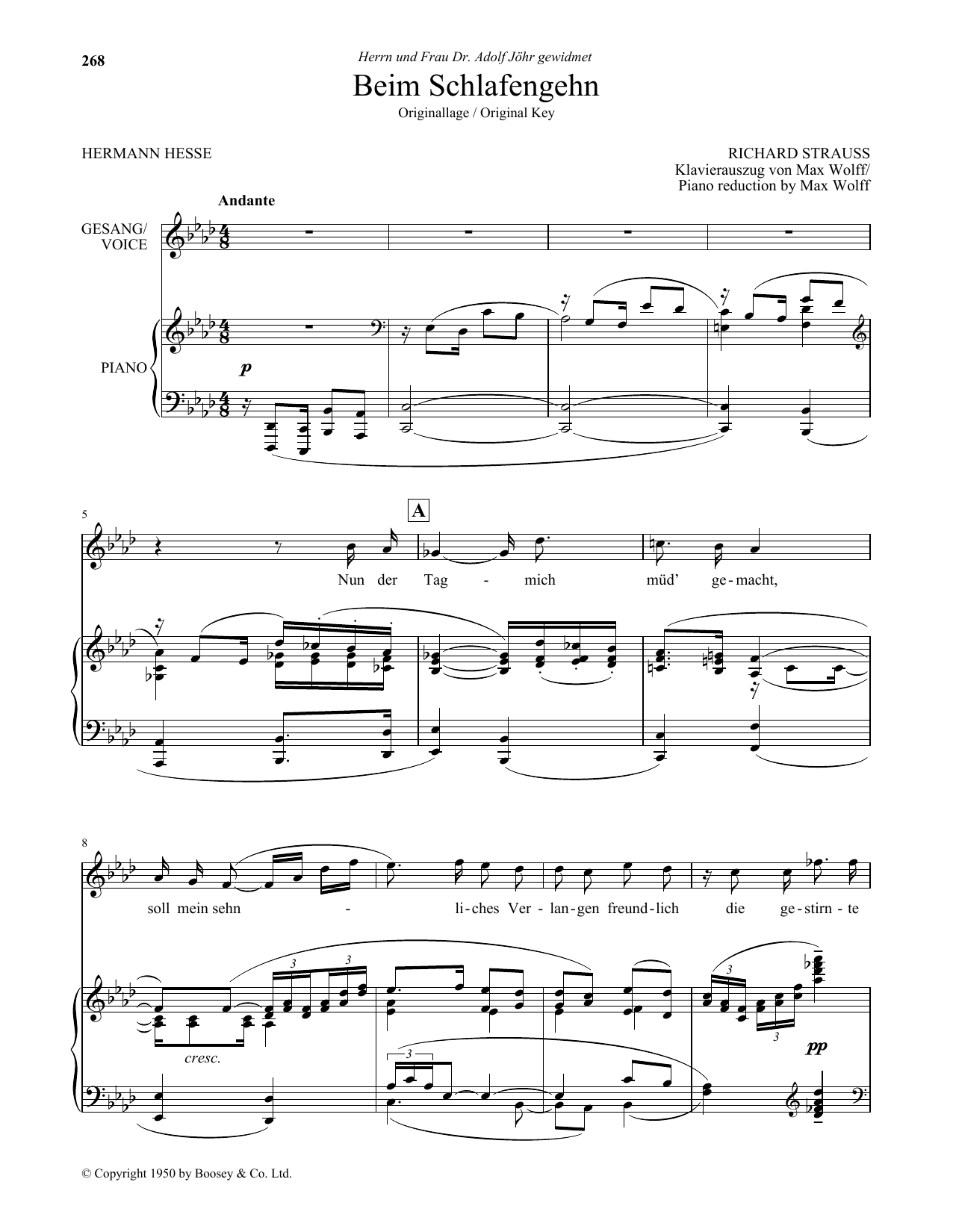Richard Strauss Beim Schlafengehn (High Voice) Sheet Music