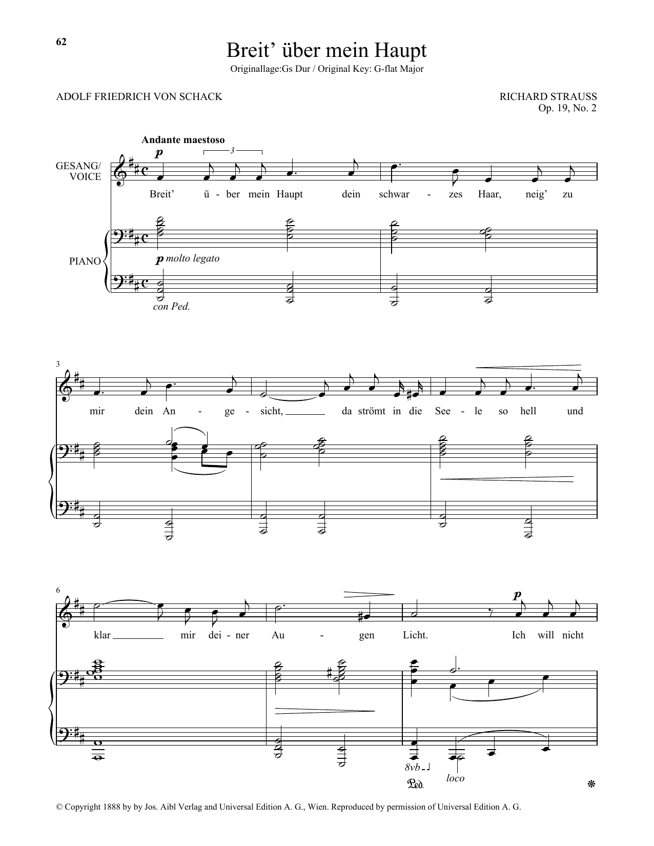 Richard Strauss Breit' Uber Mein Haupt (Low Voice) Sheet Music