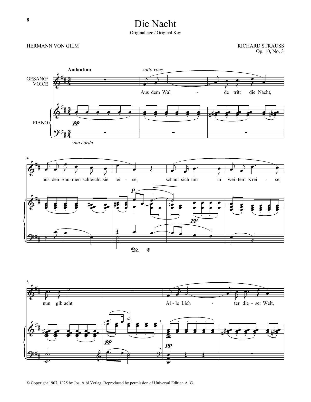 Richard Strauss Die Nacht (High Voice) Sheet Music