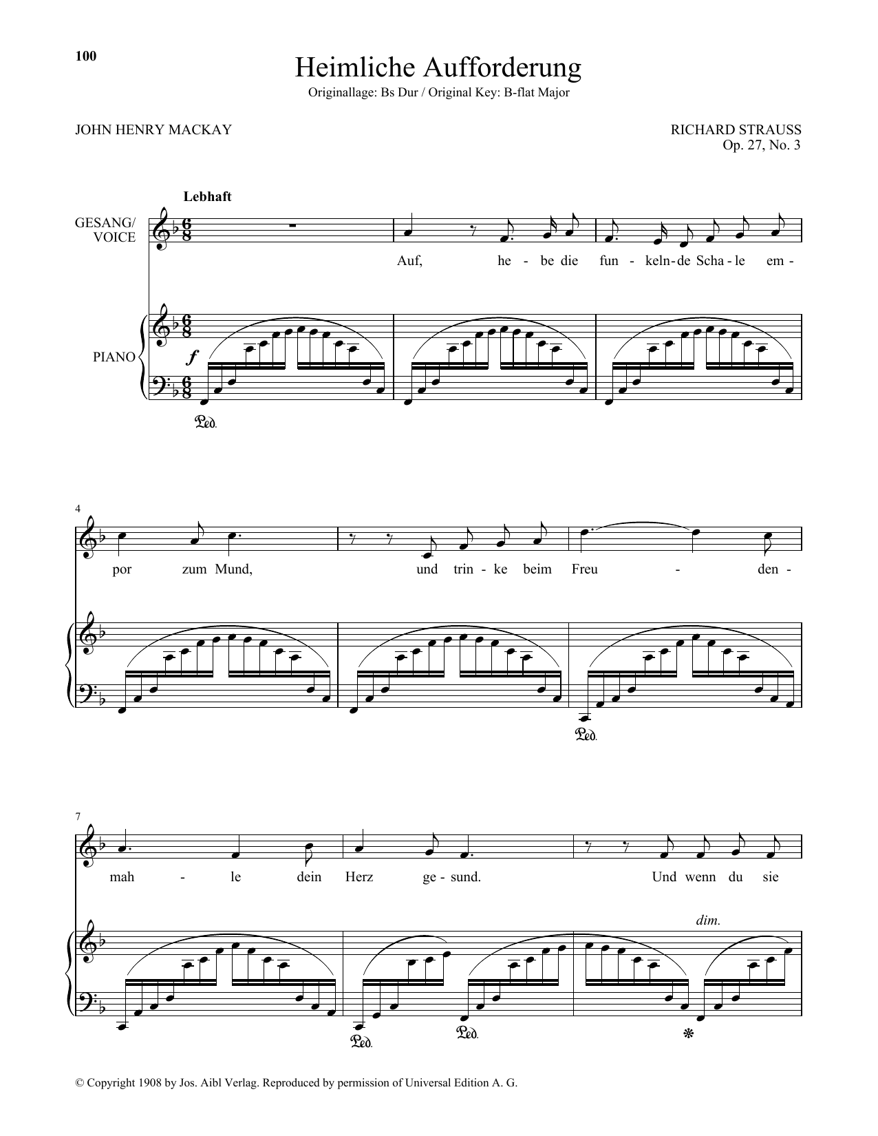 Richard Strauss Heimliche Aufforderung (Low Voice) Sheet Music